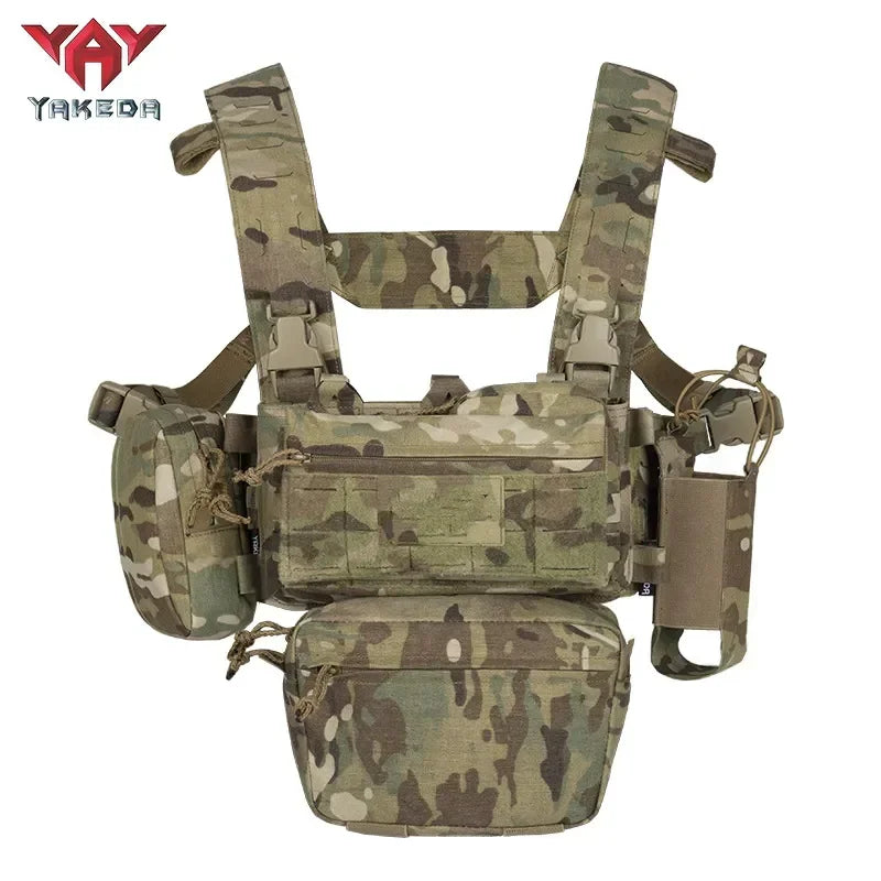YAKEDA Tactical Vest Chest Rig: Durable 1000D Polyester with 5.56/7.62 Mag, Pistol Holder, Wing Pouch, and Molle Dangler Pouch