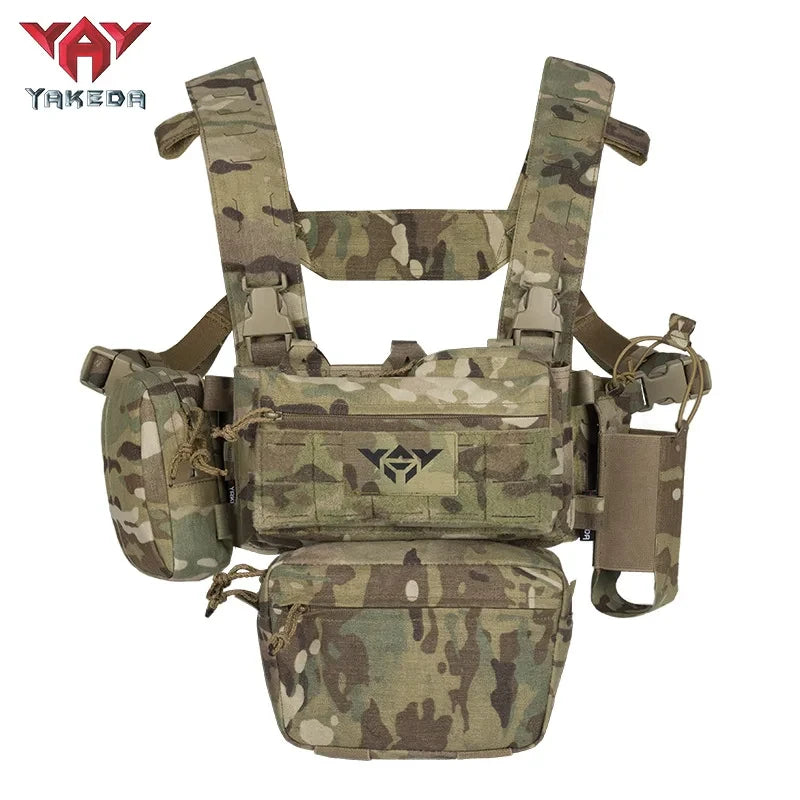 YAKEDA Tactical Vest Chest Rig: Durable 1000D Polyester with 5.56/7.62 Mag, Pistol Holder, Wing Pouch, and Molle Dangler Pouch