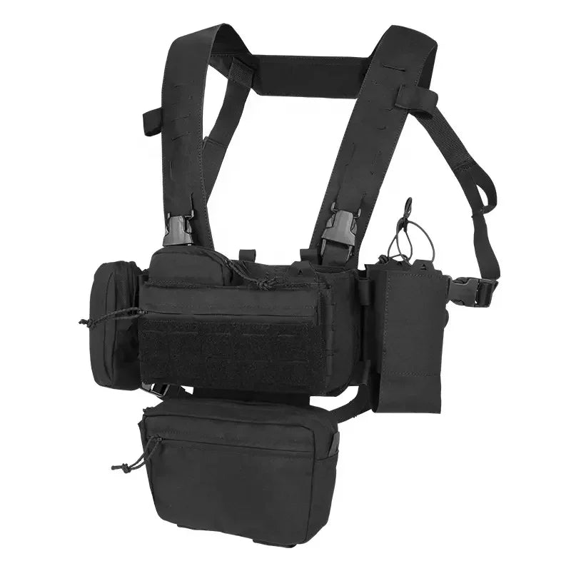 YAKEDA Tactical Vest Chest Rig: Durable 1000D Polyester with 5.56/7.62 Mag, Pistol Holder, Wing Pouch, and Molle Dangler Pouch