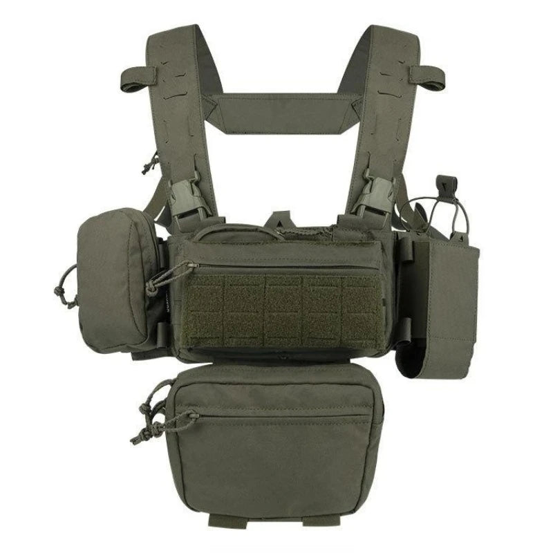 YAKEDA Tactical Vest Chest Rig: Durable 1000D Polyester with 5.56/7.62 Mag, Pistol Holder, Wing Pouch, and Molle Dangler Pouch
