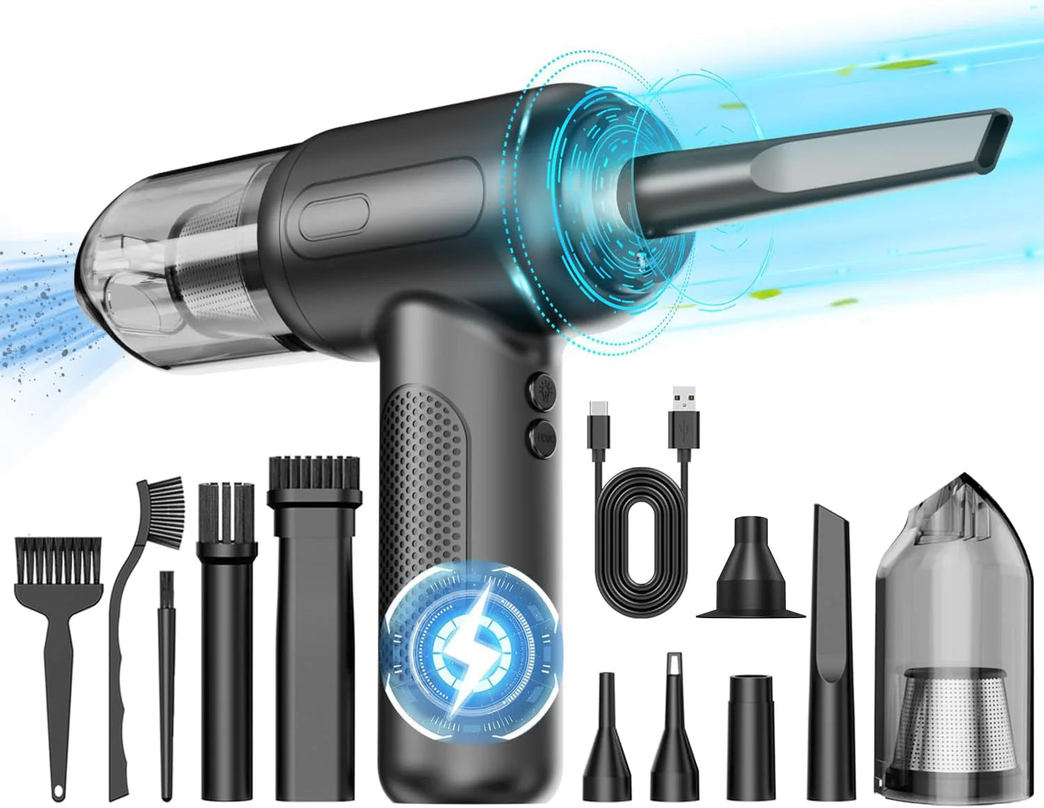 Air Duster - High-Power Suction, 6000mAh Dual-Purpose, Mini Handheld, Multi-Functional, One-Click Dusting, with Crevice Tool, Du